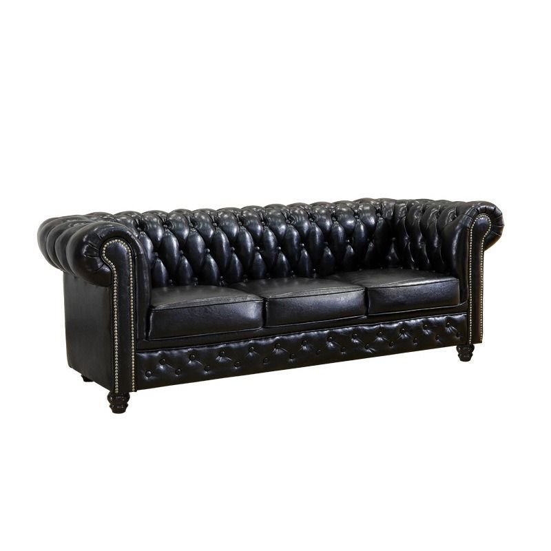 Καναπές Τριθέσιος Chesterfield Antique Μαύρο Συνθετικό Δέρμα